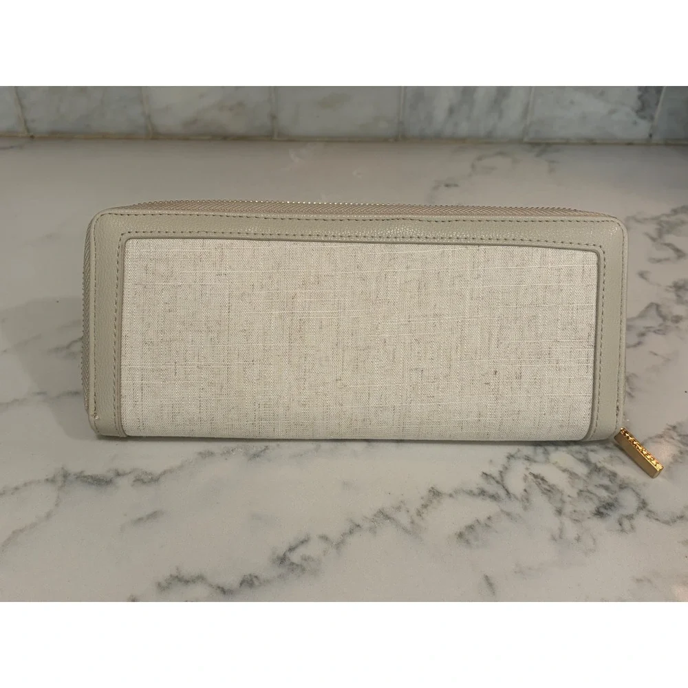Stackers Oatmeal Linen Travel Jewelry Wallet Organizer Zip Clutch Beige Gold